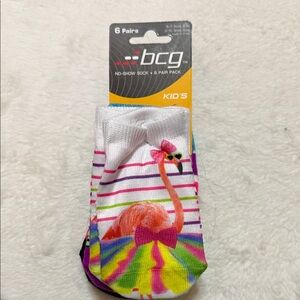 BCG Kids Flamingo Striped No-Show Socks - White and Multicolor